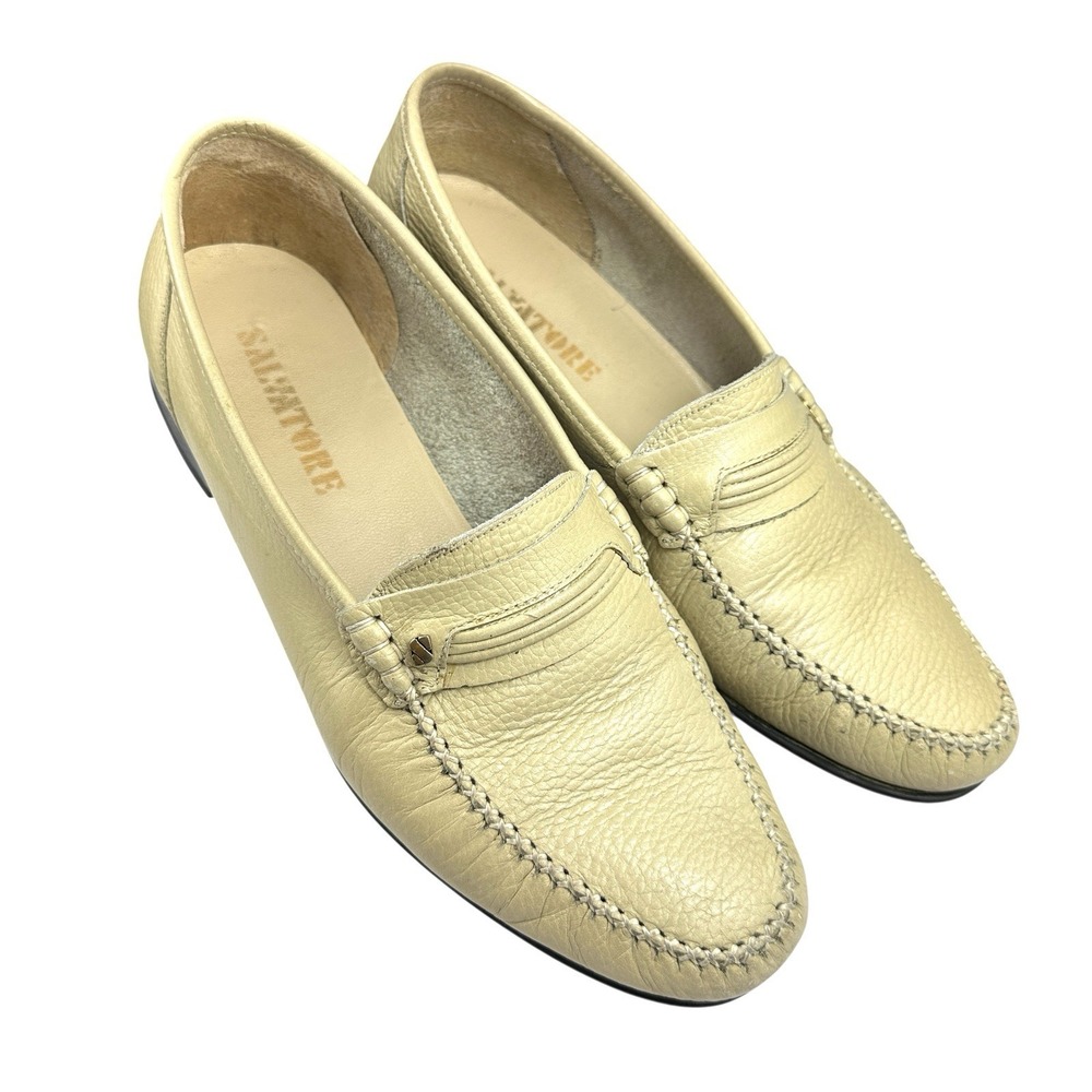 Salvatore Men's Loafers Moc Toe Italy Beige Pebbled Leather Size 42 US‎ 9